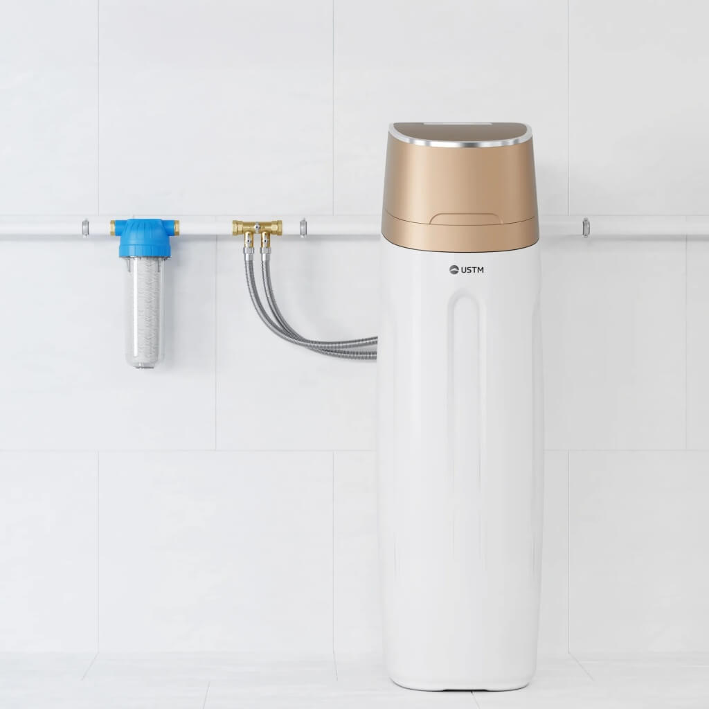 USTM Bypass ventil MULTILINE pre zmäkčovač vody, foto zapojenia aj so zmäkčovačom